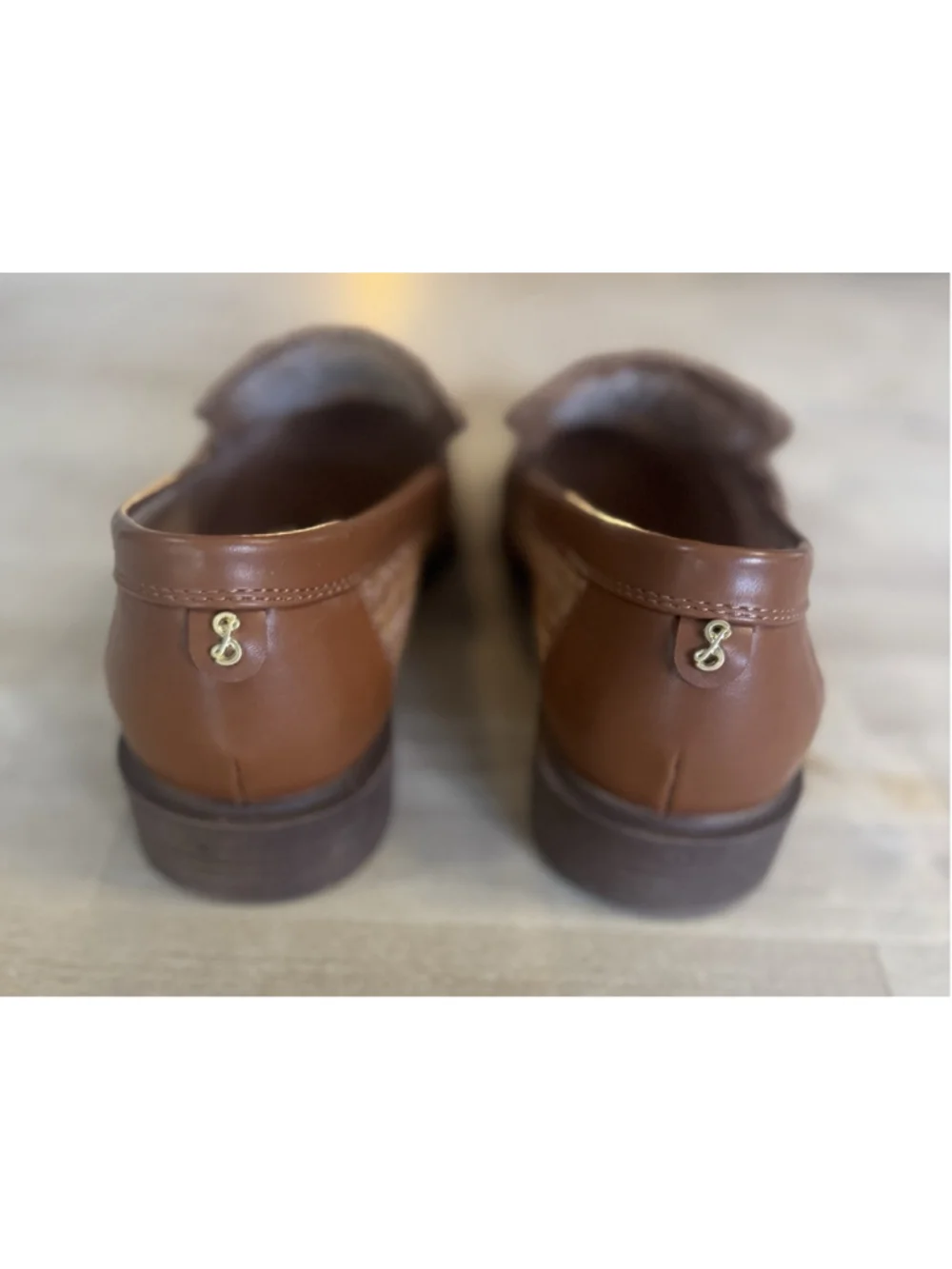 Sam & Libby Bailen loafers Women’s Size 10 Woven Tan Brown Leather Gold Accent